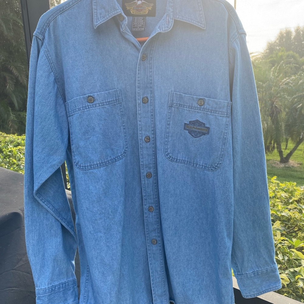 Harley Davidson Embroidered Jean Shirt!